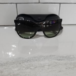 Ray-Ban Glossy Tortoise Frame Sunglasses with Light Green Lenses